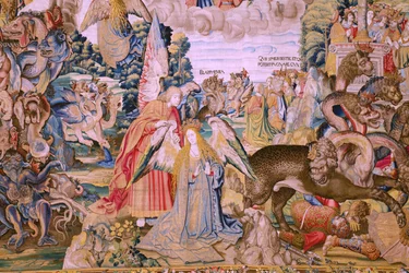 The Apocalypse: Saint Michael defeating the dragon. Ca 1553-1555 (detail)