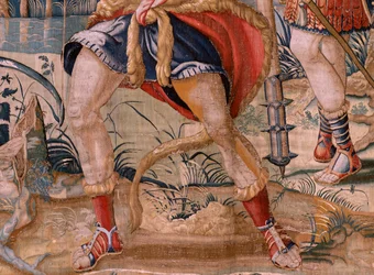 The Labours of Hercules. Hercules and the Stymphalian birds. First tapestry in the extant series. Ca 1528