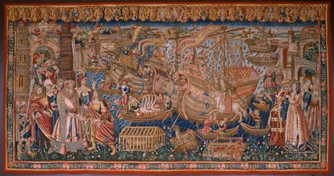 Flemish tapestry. Series The Portuguese in India: The Arrival in Calicut. Ca 1510. Collection Caixa Geral de Depósitos, Lisboa.
