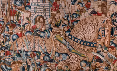 Flemish tapestry. Series The Trojan War. The Destruction of Troy. Eleventh tapestry in the series. Model Coëtivy Master. Manufacture Tournai workshops. Ca 1470