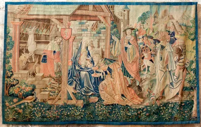 Former Cathedral (Ancienne cathédrale Notre-Dame). Museum Collections. Flemish Tapestry. The Adoration of the Magi. Command by Bishop Jean de Mauléon. Part of a Series Originally Hung Above The Jubé (Rood Screen) Seating. 16th Century.