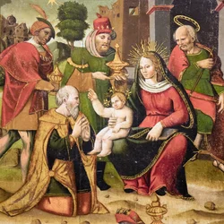 Holy family and three wise men