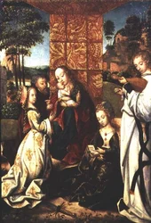 Madonna and Child with St. Catherine, an angel and other figures