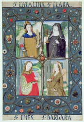 Four female saints, from a Book of Hours produced in Ghent or Bruges, c.1510