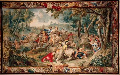 Palace. Flemish tapestry. Ambush. Wool and silk. Ca 1715 - 1724.