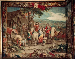 Palace. Flemish tapestry. Camp. Wool and silk. Ca 1715 - 1724.