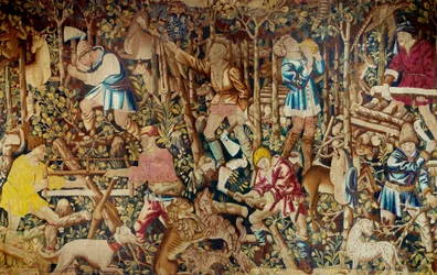 Scenes of harvest and woodcutter. Tapestry of the Flemish School. Tournai. 15th century Paris, decorative arts