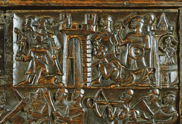 The Courtrai Chest Depicting Flemish Foot Soldiers Defeating French Cavalry (detail)
