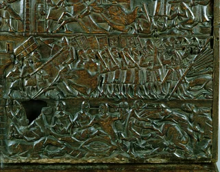 The Courtrai Chest Depicting the Flemish Line of Battle During the Battle of the Golden Spurs, Fought at Courtrai in 1302 (detail)