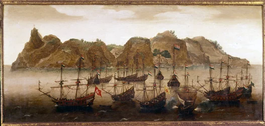The Dutch fleet off the island of St. Helena