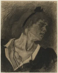 Bust of a Woman with a Lorgnette on a Cord Around Her Neck