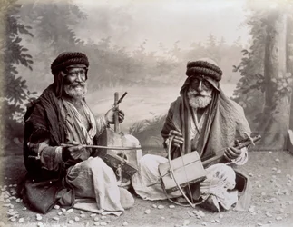 Portrait of Two Arab Musicians in Humble Ethnic Dress