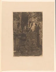 Studio Interior with Stove, Fireplace, and Flower Vase