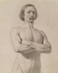 Academic Nude Study, Half-Length with Moustache and Arms Folded, 1849