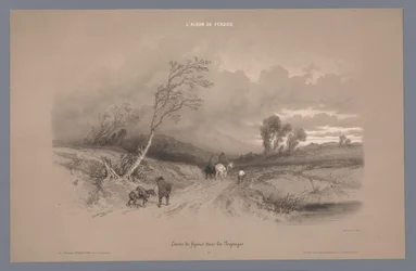 Travelers on a Country Road in Stormy Weather