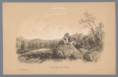 Woman with Two Boys by a Lake with a Castle