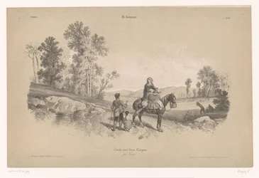 Woman on a Horse with Man and Child in a Landscape (Studies of Rural Scenes with Two Types of Chalk series) (La Campagne. Etude aux deux crayons, par Férogio series)