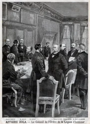The council of the National Order of the Legion of Honour during the Dreyfus affair, in Engraving by F. Meaulle after Garrey. 