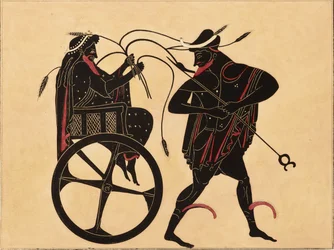 Print of the Decoration on a Greek Amphora, showing Triptolemus and Hermes
