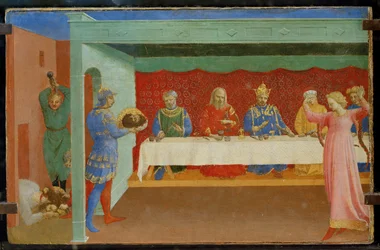 Predella of an altarpiece: The beheading of Saint John Baptist and the feast of Herod, with Salome dancing