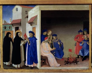 Predelle of the coronation of the Virgin: the miracle of the book sends to the Albigeese