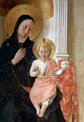 The Madonna of Shadows. Detail: the aureole of Jesus Christ is marked with a cross, fresco, c. 1438-1446.