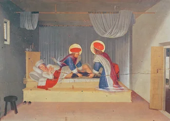 Altarpiece, The Virgin and Child surrounded by angels and eight Saints. The Predella: Saint Cosmas and Saint Damian transplanting the leg of a Black man onto a Justinian Deacon
