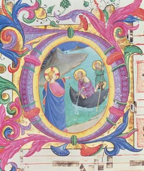 Historiated Initial O Depicting the Miraculous Draught of Fishes (detail)