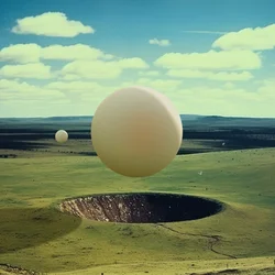 Floating Spheres Over Crater