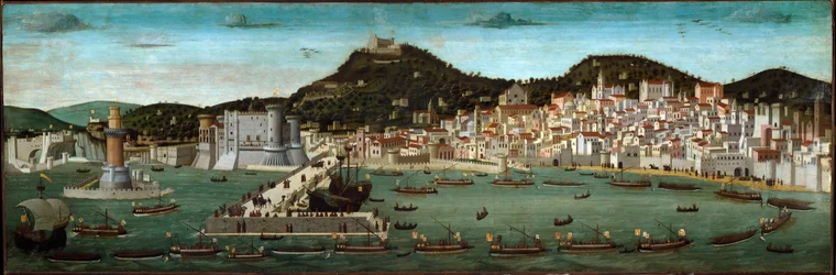 Tavola Strozzi: the return of the Aragonese fleet victorious in the battle of Ischia in 1465