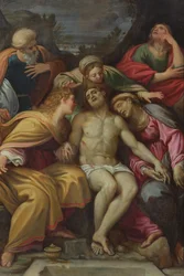 Lamentation of Christ with St John, Mary Magdalene, Mary-Salomé, Joseph of Arimathea and the Virgin