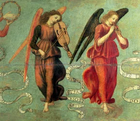 Angels playing the fiddle and pipe (detail)