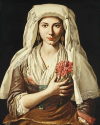 Portrait of a Young Woman, three-quarter length, Holding a Carnation