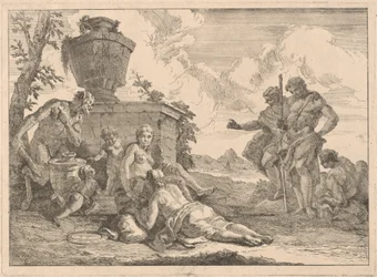 A Satyr with a Staff and Seven Other Figures