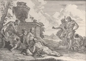 Satyr with Club and Seven Figures, from Bacchanals and Histories