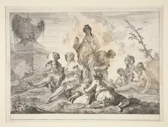 Venus, Vulcan, Three Nymphs and Three Cherubs in a Landscape