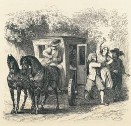Abduction of Lucy, episode from Betrothed, by Alessandro Manzoni, illustration by Francesco Gonin for 1840 edition