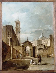 A Capriccio of a Venetian Campo with a Church Beyond