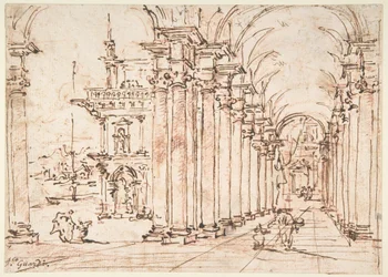 Architectural Capriccio: Vaulted Colonnade of a Palace