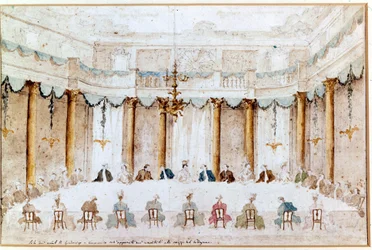 Banquet for the wedding of Polignac. Drawing by Francesco Guardi (1712 - 1793)