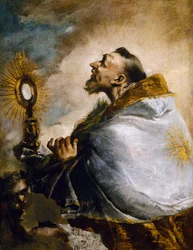 Saint in adoration of Holy Eucharist or Saint Norbert in ecstasy