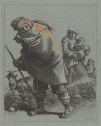 Shepherd with Walking Stick and a Peasant Woman with Child, 1758-1759