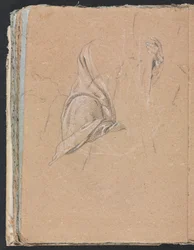 Verona Sketchbook: Drapery study with left hand (page 56)