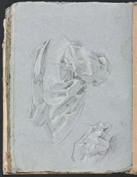 Verona Sketchbook: Drapery study with left hand (page 86)