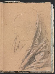 Verona Sketchbook: Female head with drapery, page 81, 1760