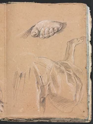 Verona Sketchbook: Study of a left foot and drapery study with right arm (page 79)