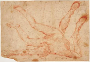 A Male Nude Reclining on His Back with His Legs Turned Up, and a Study for a Pair of Turned-Up Legs Seen from Behind