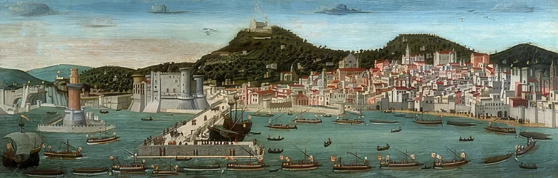 Tavola Strozzi. View of Naples, the Fleet of the Aragonese Entering the Harbor on July 12, 1465