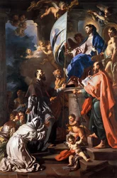 St Bonaventure Receiving Banner of St Sepulchre from Madonna, by Francesco Solimena, Cathedral of San Paolo, Aversa, Campania, Italy