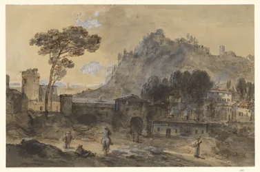 Classical Landscape: A Town and a Mountain by the Coast